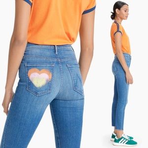 Mother Denim The Super Stunner Ankle In Double Vision Heart Pocket Jeans Graphic